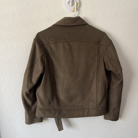 All Saints Green Brown Balfern Biker Suede Jacket Size US 2 MISSING BELT - Picture 7 of 7